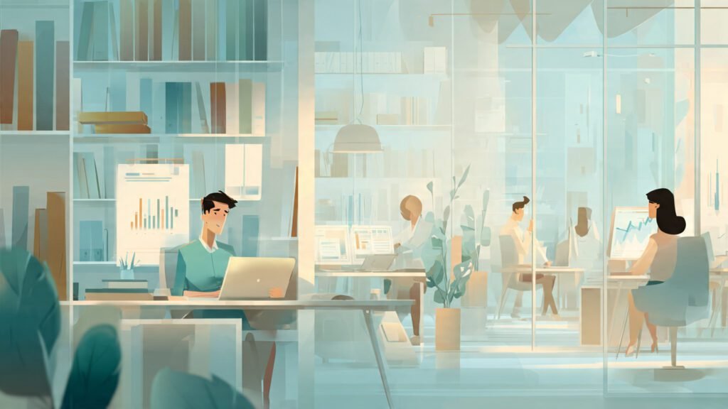 a soft elegant corporate illustration in a 80